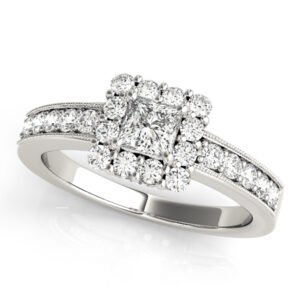 Single Row Halo Cushion Milgrain Engagement Ring