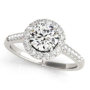 Round Halo Single Row Engagement Ring