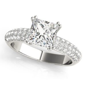 Multirow Pavé Double Prong Cushion Engagement Ring