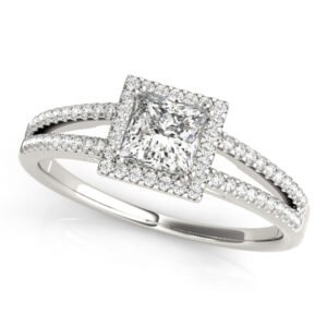 Double Row Split Shank Halo Engagement Ring