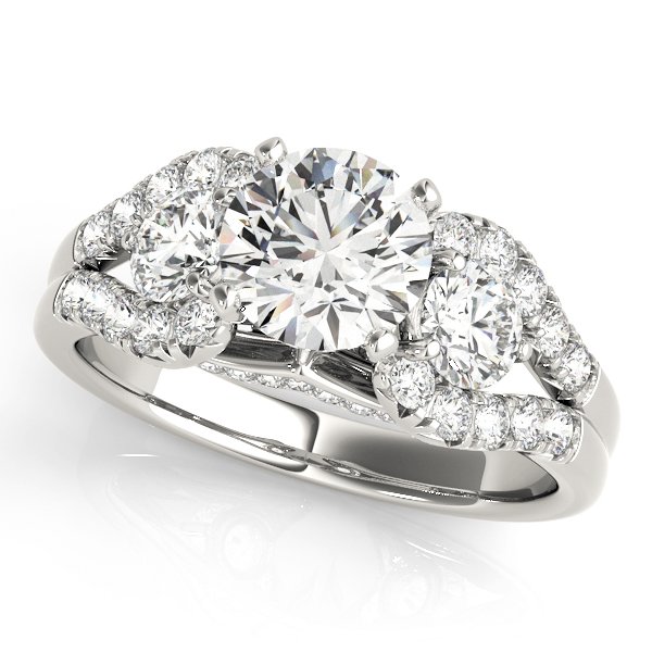 3-Stone Split Shank Hidden Halo Engagement Ring