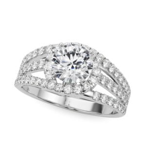 Multirow Split Shank Halo Engagement Ring