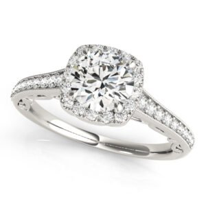 Vintage Prong Milgrain Hidden Halo Engagement Ring