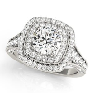 Antique Double Halo Milgrain Engagement Rings