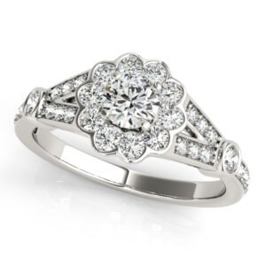 Flower Halo Split Shank Engagement Ring
