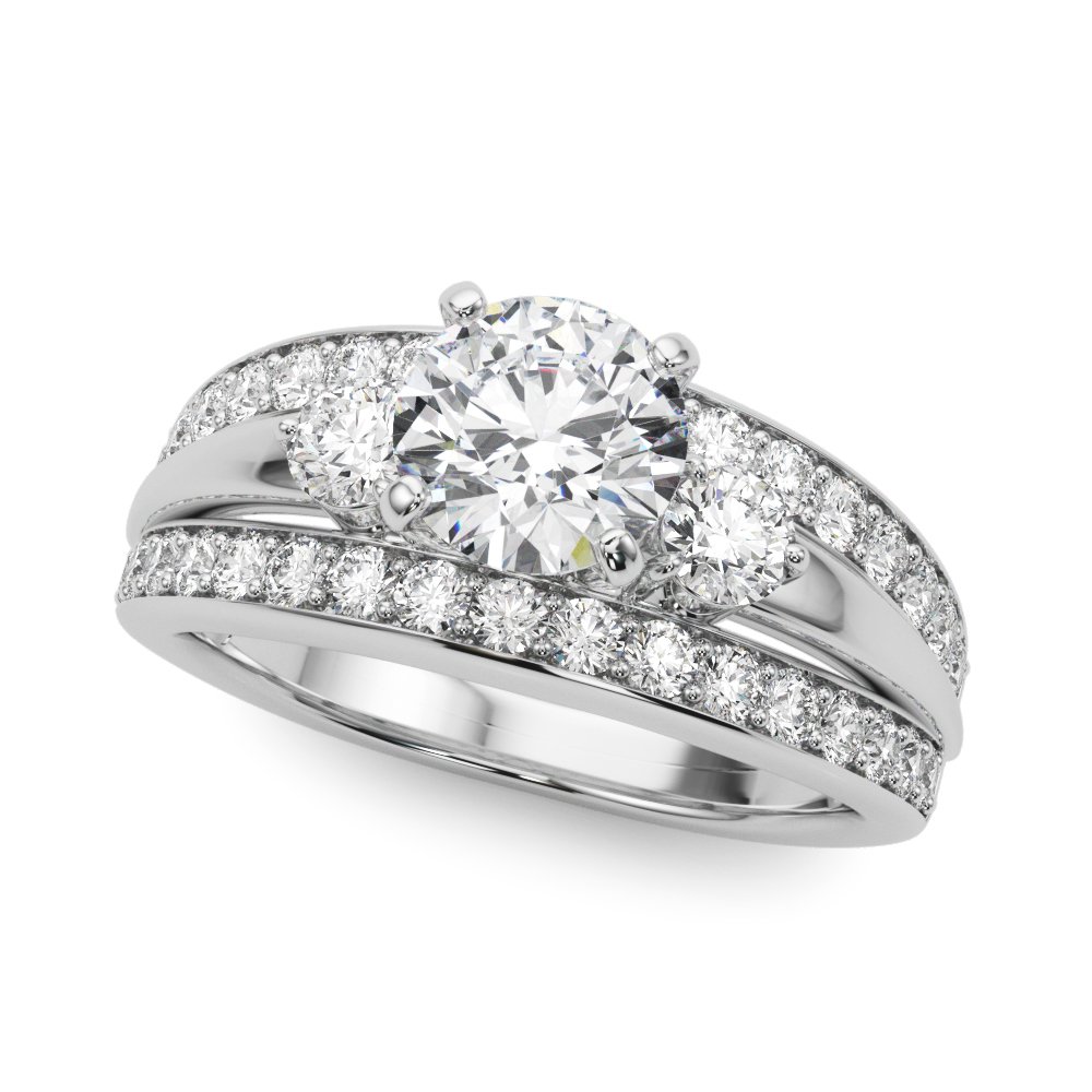 3-Stone Multirow Split Shank Engagement Ring