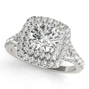 Double Halo Round Split-Shank Engagement Ring