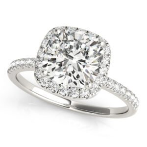 Single Row Cushion Halo Engagement Ring