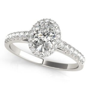 Oval Halo Single Row Engagement Ring