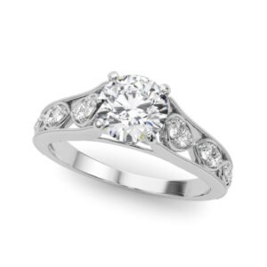 Single Row Prong Milgrain Engagement Ring
