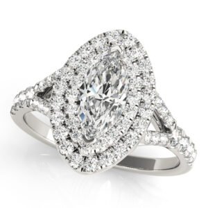 Double Halo Marquise Split Shank Engagement Ring