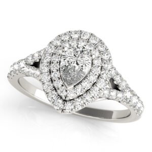 Pear Double Halo Split Shank Engagement Ring