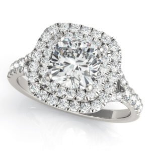 Cushion Cut Split Shank Double Halo Engagement Ring