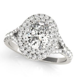 Oval Double Halo Split Shank Engagement Ring