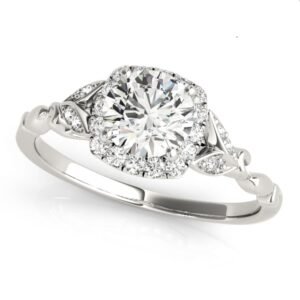Floral Shape Round Halo Engagement Ring