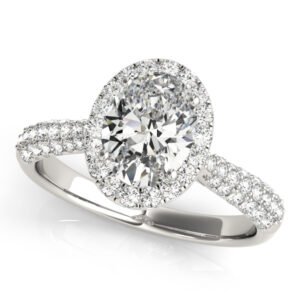 Multirow Pavé Halo Oval Shape Engagement Ring
