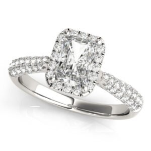 Multirow Pavé Halo Emerald Shape Engagement Ring