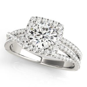 Multirow Twisted Shank Cushion Halo Engagement Ring