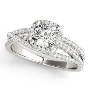Multirow Twisted Shank Cushion Halo Engagement Ring
