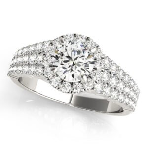 Multirow Pavé Round Halo Engagement Ring