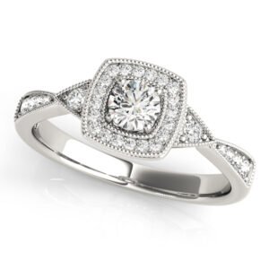 Antique Style Halo Milgrain Engagement Ring