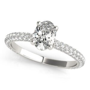 Multirow Pave Set Oval Shape Engagement Rings