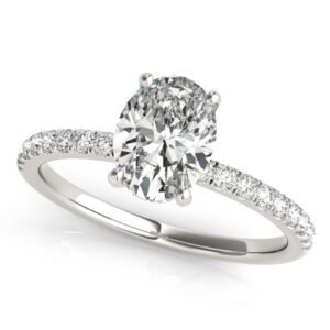 Oval Hidden Halo Engagement Ring, Diamond Band
