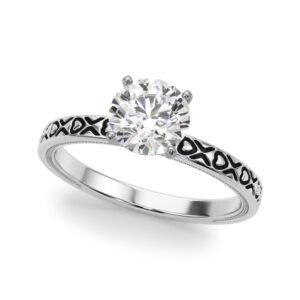 Vintage Style Heart Carved Engagement Ring
