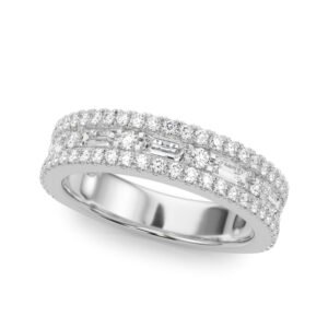 Multirow Pavé U-Prong Baguette Wedding Bands