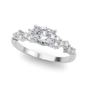 East West Oval Scattered Diamond Engagement Ring