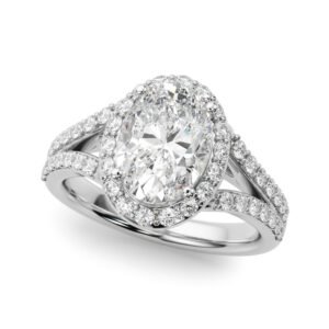 Split Shank Oval Halo Engagement Ring