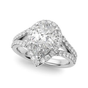 Split Shank Pear Halo Engagement Ring