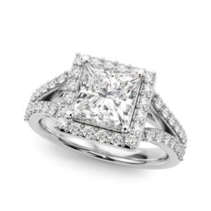 Split Shank Princess Cut Halo Engagement Ring