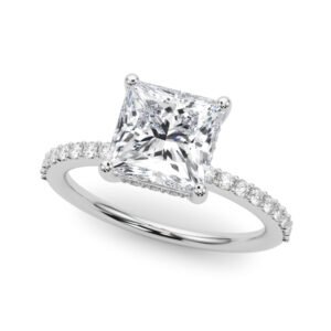 Single Row Hidden Halo Square Engagement Ring