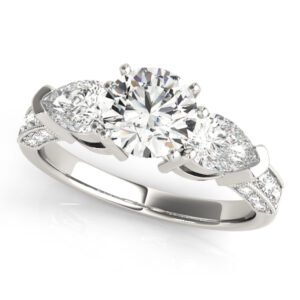 3-Stone Prong Set Pear Shape Milgrain Engagement Rings