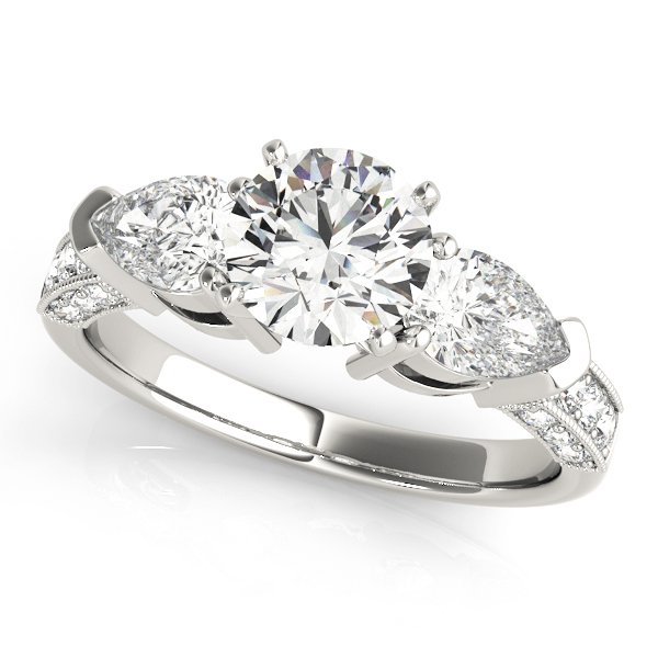 3-Stone Prong Set Pear Shape Milgrain Engagement Rings