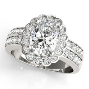 Double Row Floral Oval Halo Engagement Ring