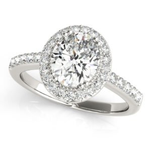 Single Row Prong Halo Oval Engagement Rings