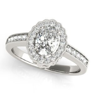Vintage Single Row Prong Halo Milgrain Engagement Ring