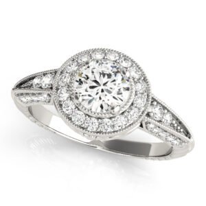 Vintage Inspired Milgrain Round Halo Engagement Ring