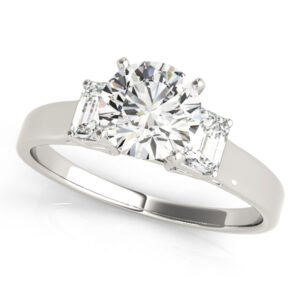 3-Stone Round & Emerald Engagement Ring