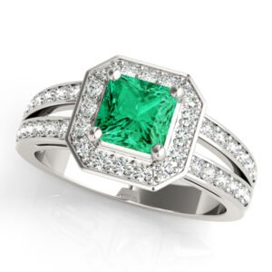 Double Row Prong In Channel Halo Color Ring