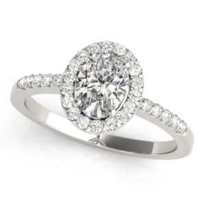 Single Row Oval Shape Halo Engagement Ring