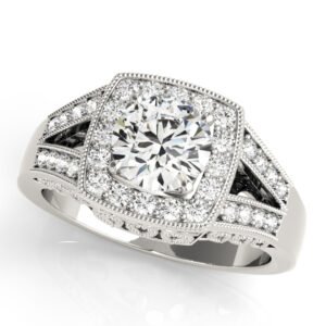 Antique Style Halo Milgrain Split Shank Engagement Ring