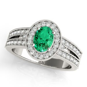 Vintage Oval Halo Milgrain Engagement Ring