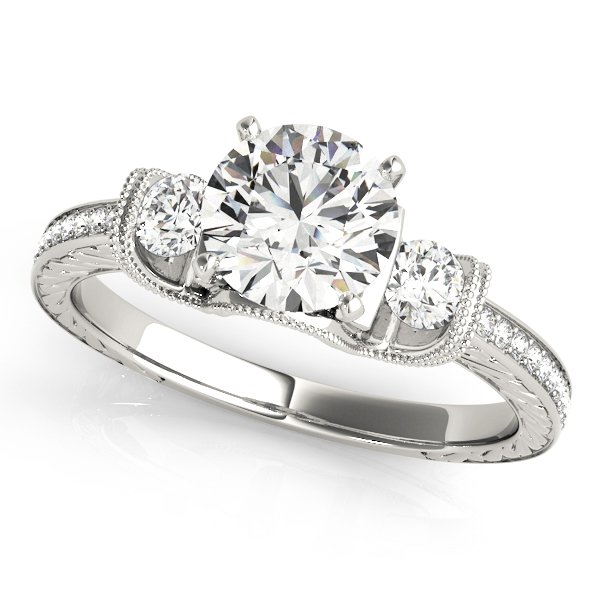 3-Stone Milgrain Round Engagement Ring