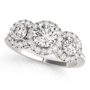 3-Stone Halo Split Prong Engagement Ring