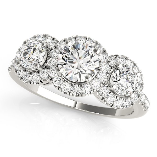 3-Stone Halo Split Prong Engagement Ring