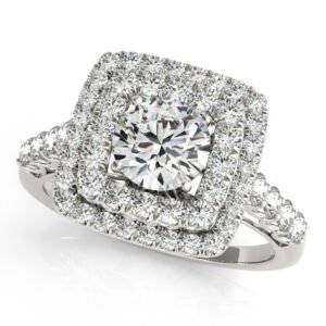 Single Row Double Halo U-Prong Engagement Rings