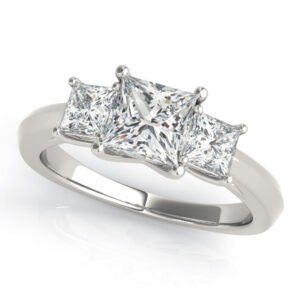 3-Stone Princess Cut Prong Set Engagement Ring